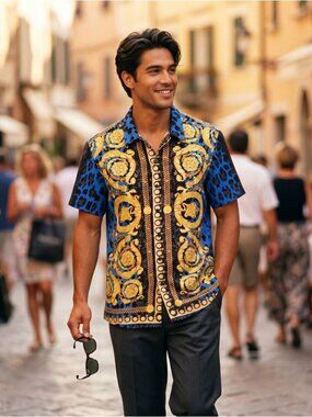Enrico Rossini Mens M International Male Blue Gold NWT Shirt Baroque Festival